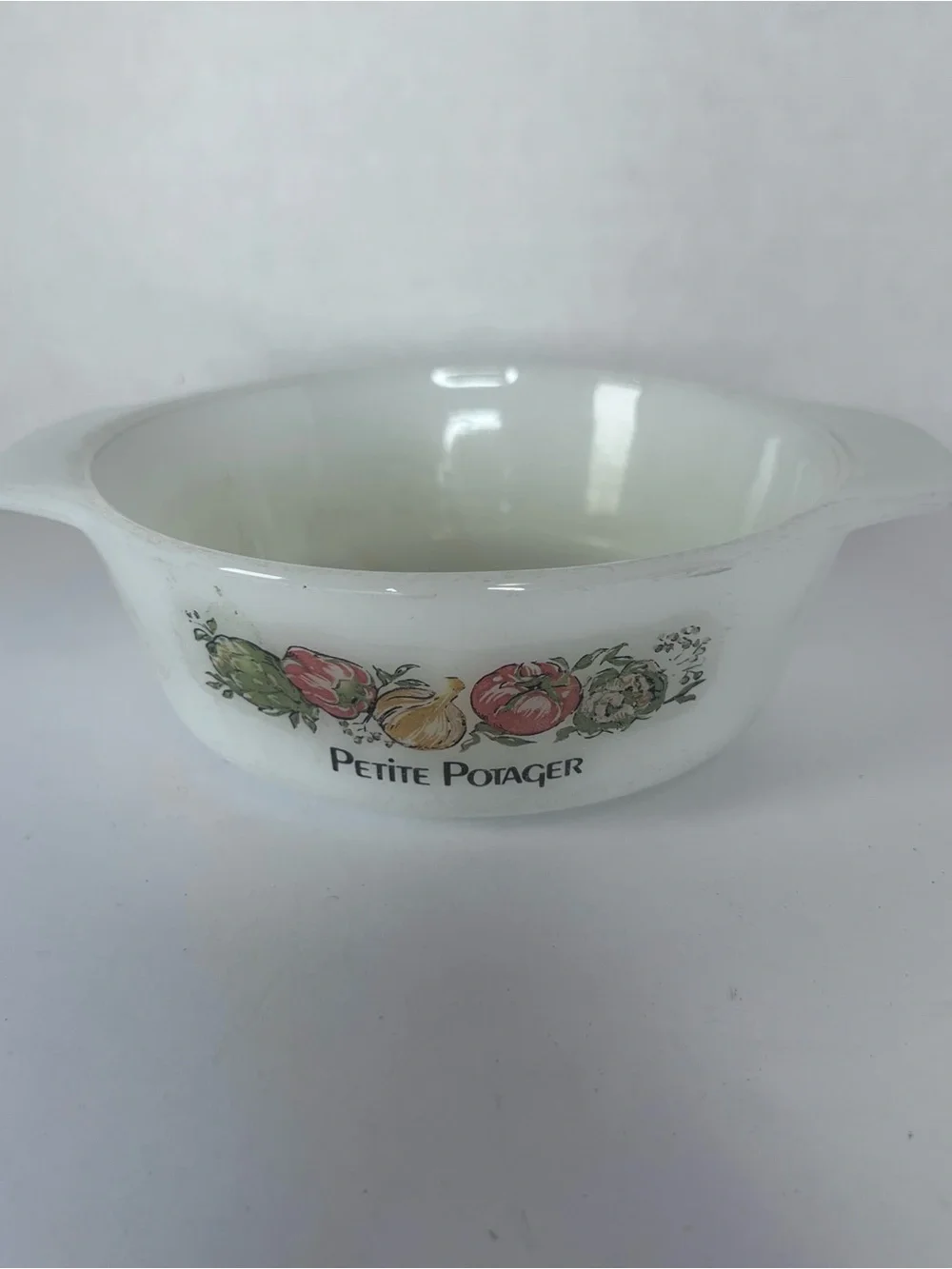 Fire King Petite Potager Milk Glass Casserole Dish Anchor Hocking 12oz 472